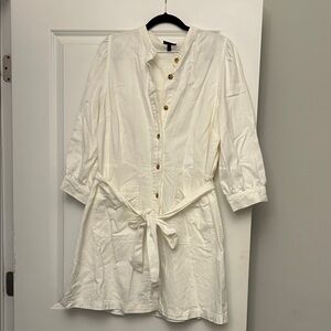 Who What Wear White Button-Front Tie-Waist Shirt Dress